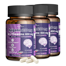 Bouteille d'Anven Health Complément Alimentaire L-Théanine Apigénine 180 Capsules vue de face