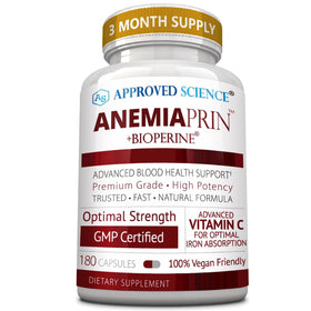 Bouteille d'Approved Science Anemiaprin vue de face avec capsules visibles