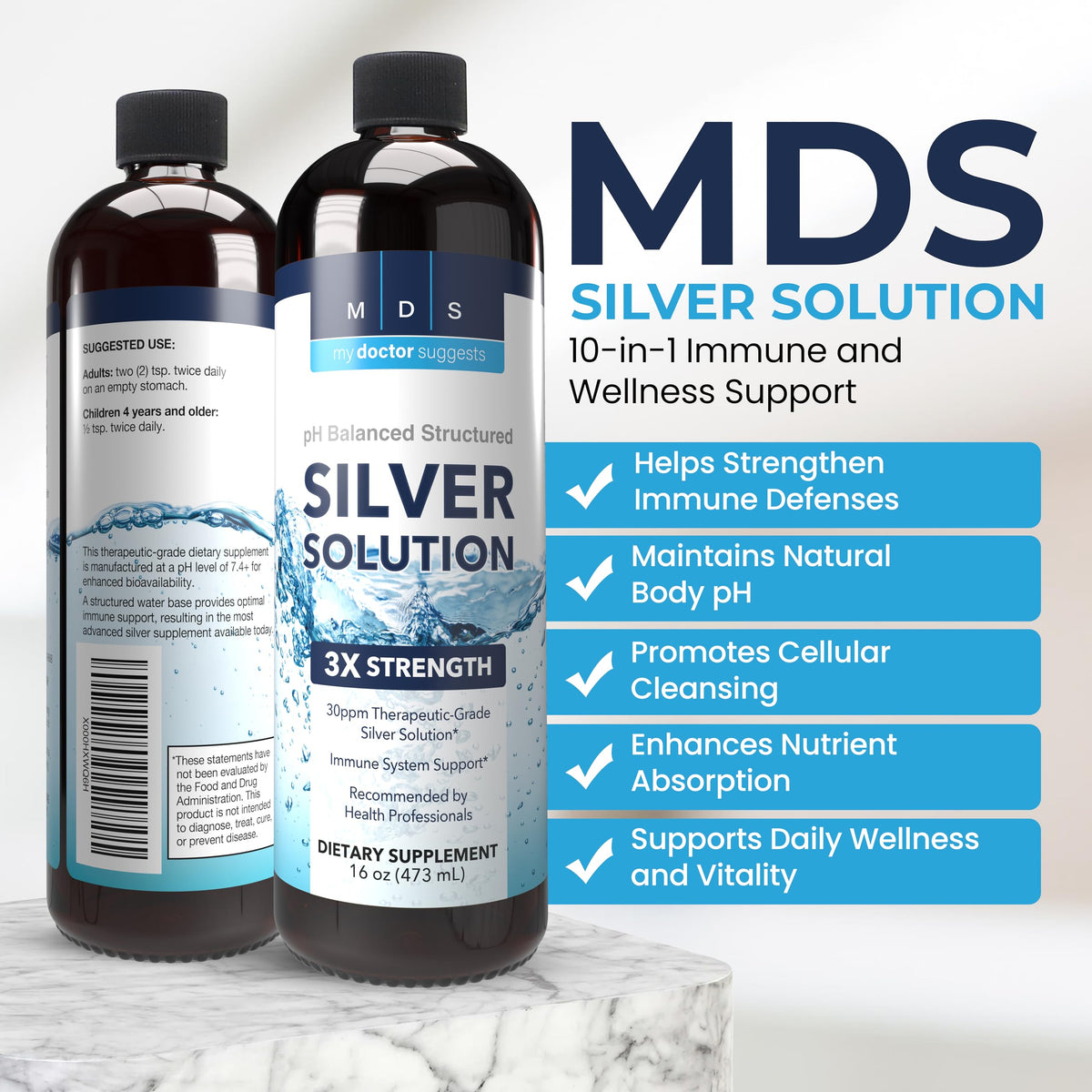Bouteille d'argent colloïdal 30ppm sur un fond neutre