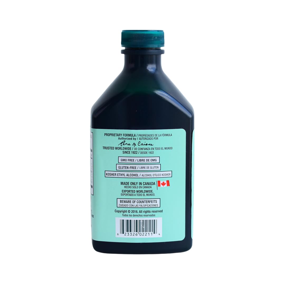 Bouteille d'Essiac montrant l'étiquette avec ingrédients