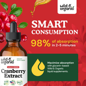 Bouteille d'extrait de canneberge Wild & Organic vue de côté