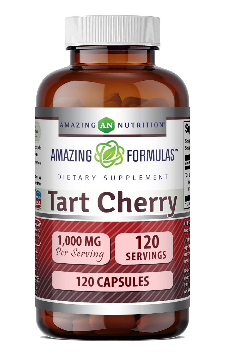 Bouteille d'extrait de cerise acide Amazing Nutrition 120 capsules face avant