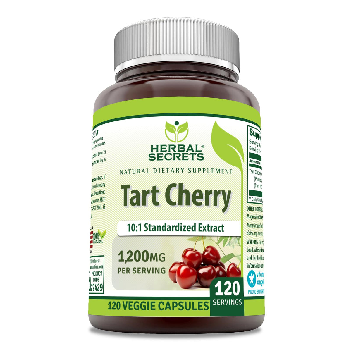 Bouteille d'extrait de cerise acide Herbal Secrets 1200 mg vue de face