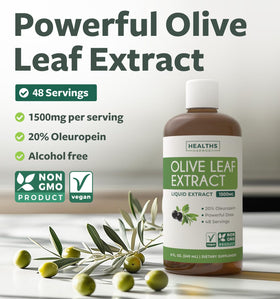 Bouteille d'extrait de feuille d'olive Healths Harmony 1500mg, étiquette