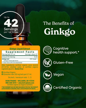 Bouteille d'extrait de Ginkgo biloba Herb Pharm avec étiquette