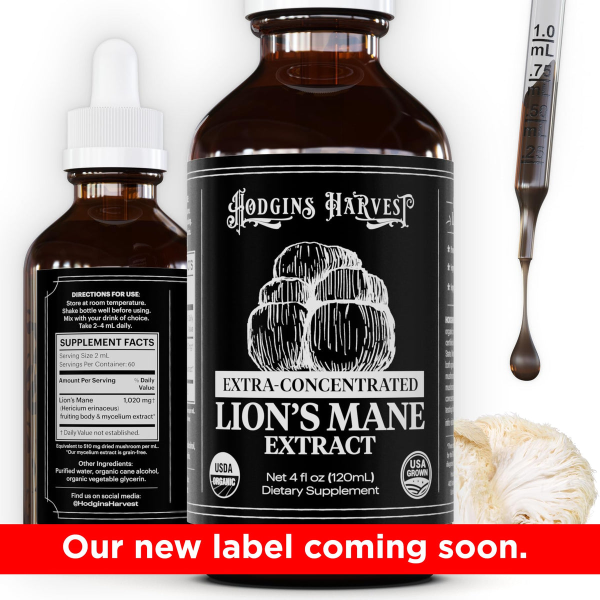 Bouteille d'extrait de Lion's Mane sur une table en bois