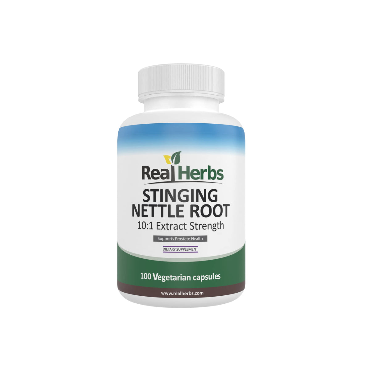 Bouteille d'extrait de racine d'ortie Real Herbs 750mg 100 capsules