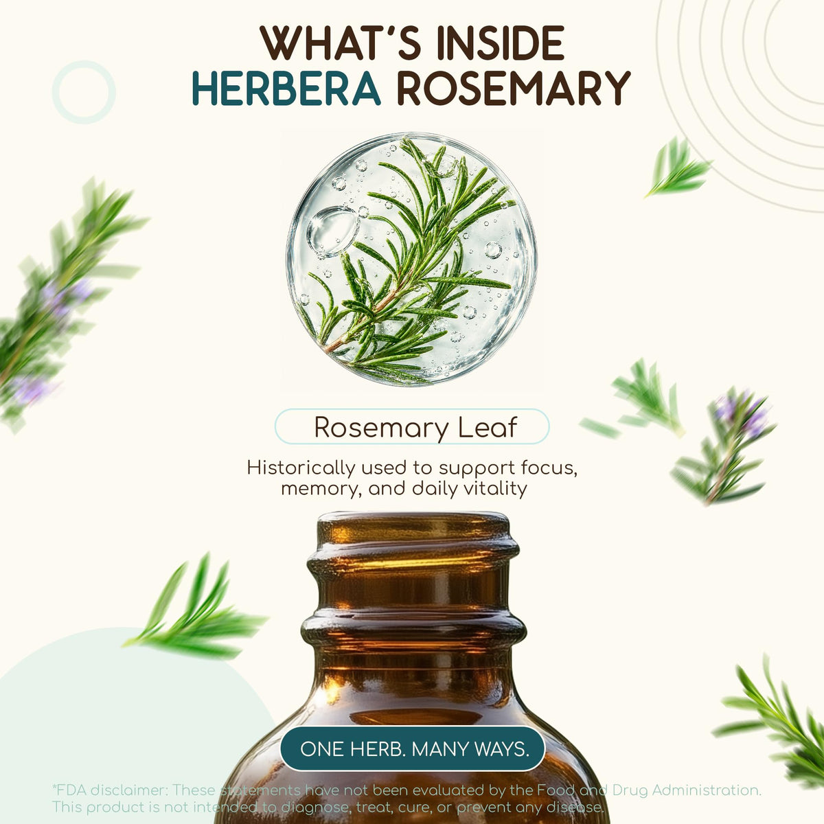 Bouteille d'extrait de romarin HerbEra sur fond naturel