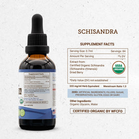 Bouteille d'extrait de Schisandra avec étiquette USDA Organic