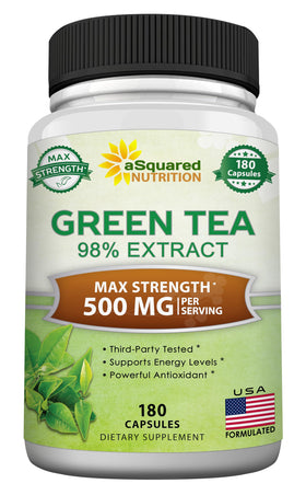 Bouteille d'extrait de thé vert aSquared Nutrition 500mg 180 capsules