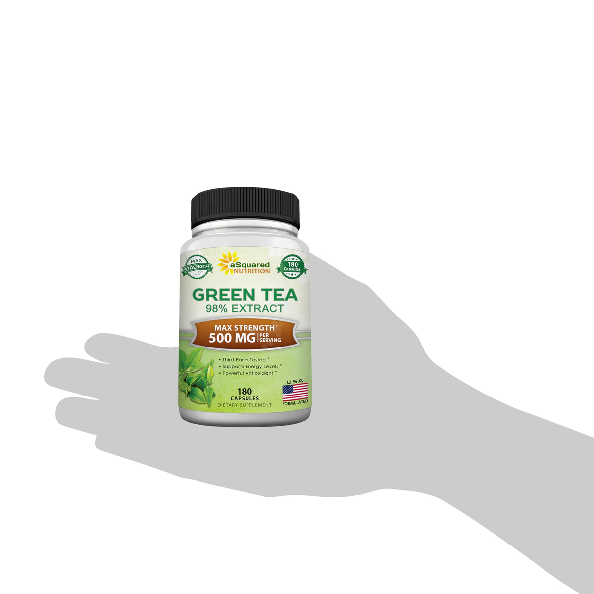Bouteille d'extrait de thé vert aSquared Nutrition sur un fond neutre