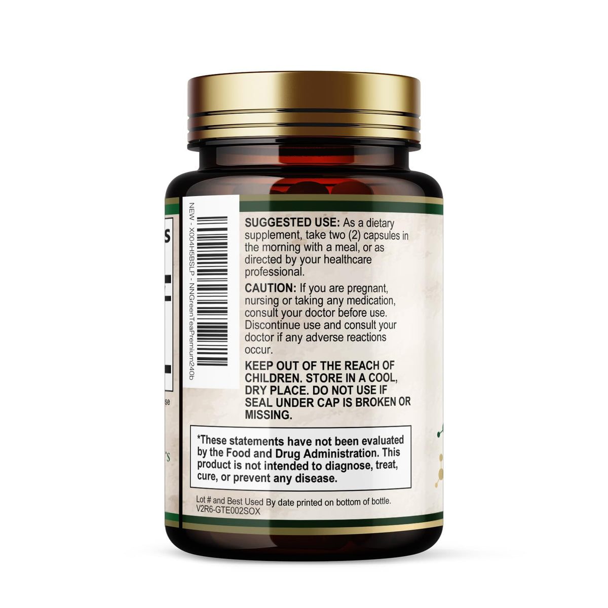 Bouteille d'extrait de thé vert Nature's Nutrition avec le couvercle ouvert