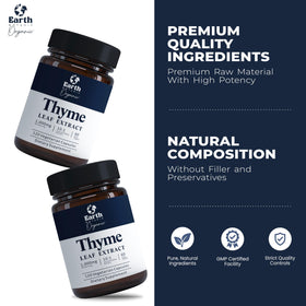 Bouteille d'extrait de thym Earth BOTANIC avec capsules à côté