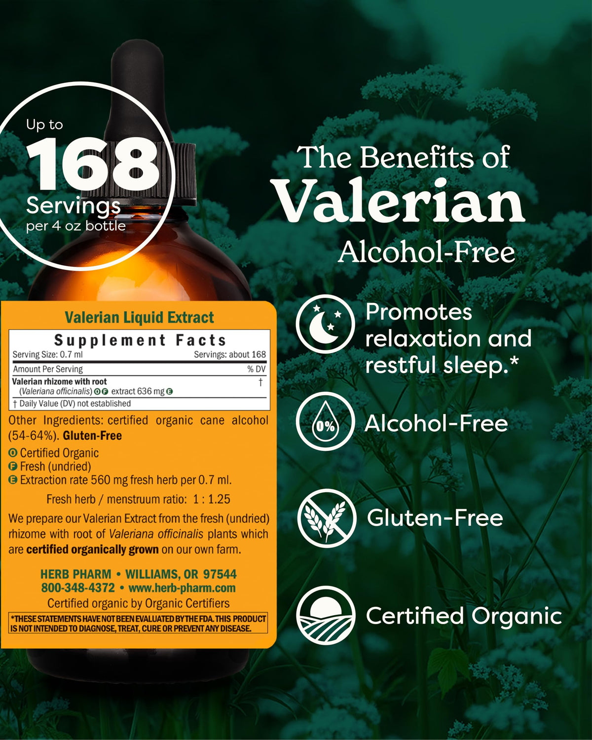 Bouteille d'extrait de Valériane Herb Pharm avec goutte à goutte