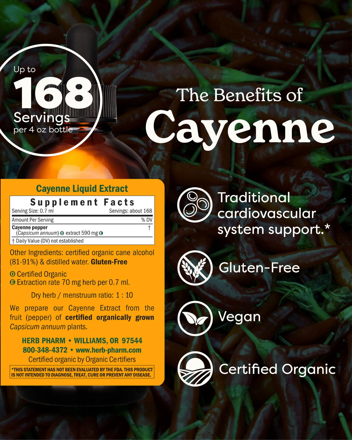 Bouteille d'extrait liquide de cayenne Herb Pharm avec étiquette