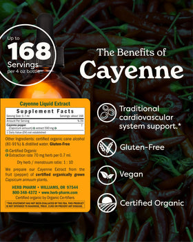 Bouteille d'extrait liquide de cayenne Herb Pharm avec étiquette