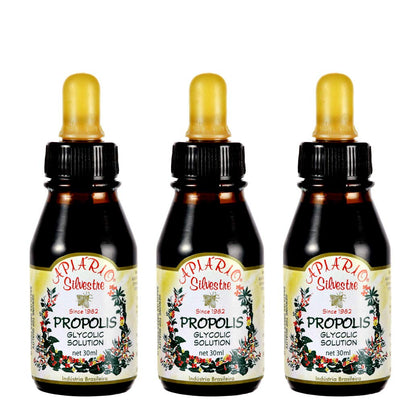 Bouteille d'extrait liquide de propolis verte brésilienne Apiario Silvestre vue de face