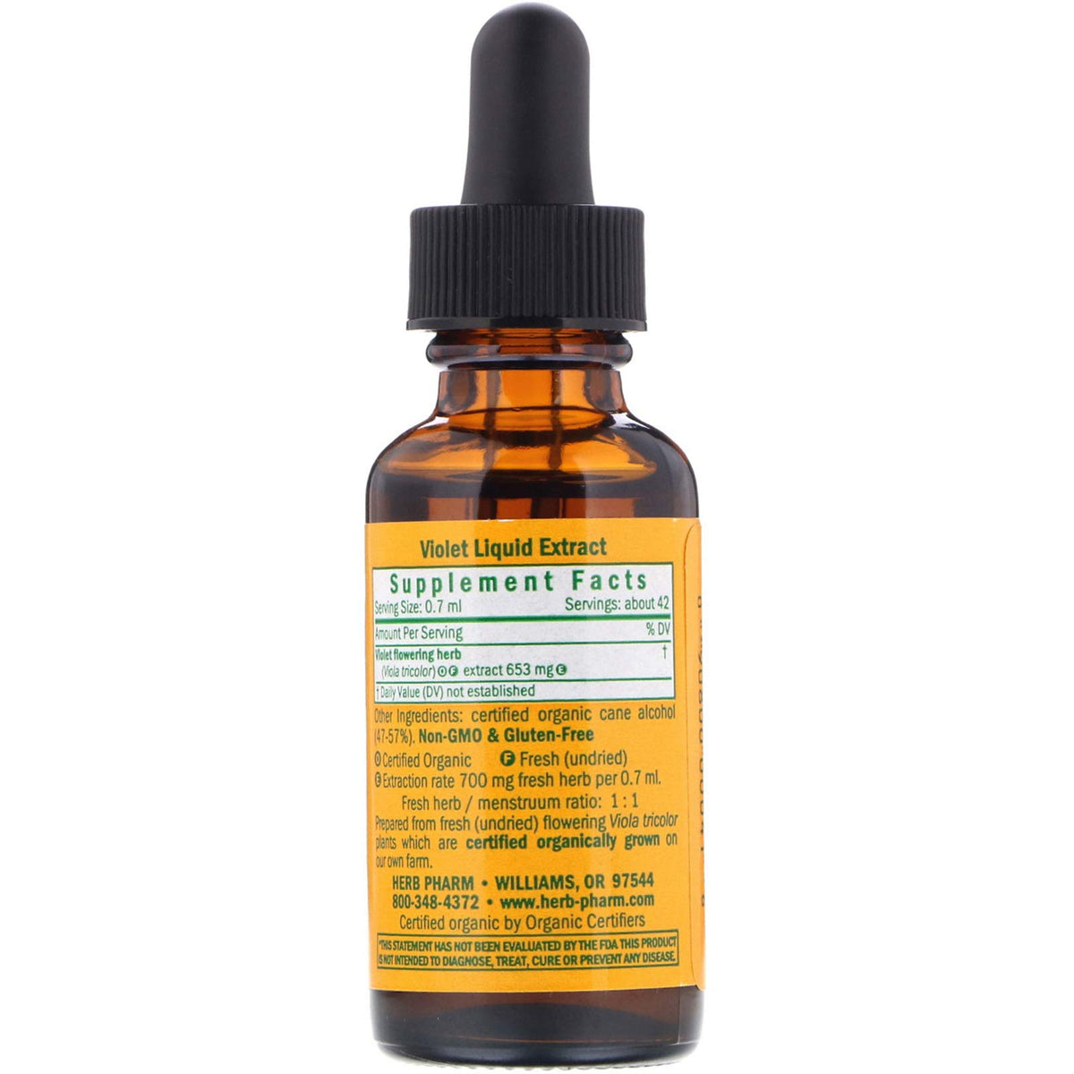 Bouteille d'Extrait Liquide de Violette Bio Herb Pharm avec étiquette