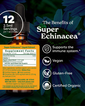 Bouteille d'extrait liquide Herb Pharm Super Echinacea vue de côté