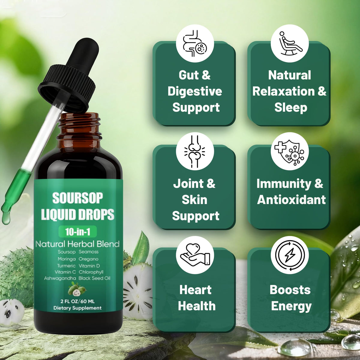 Bouteille d'extrait Soursop et verre d'eau pour utilisation