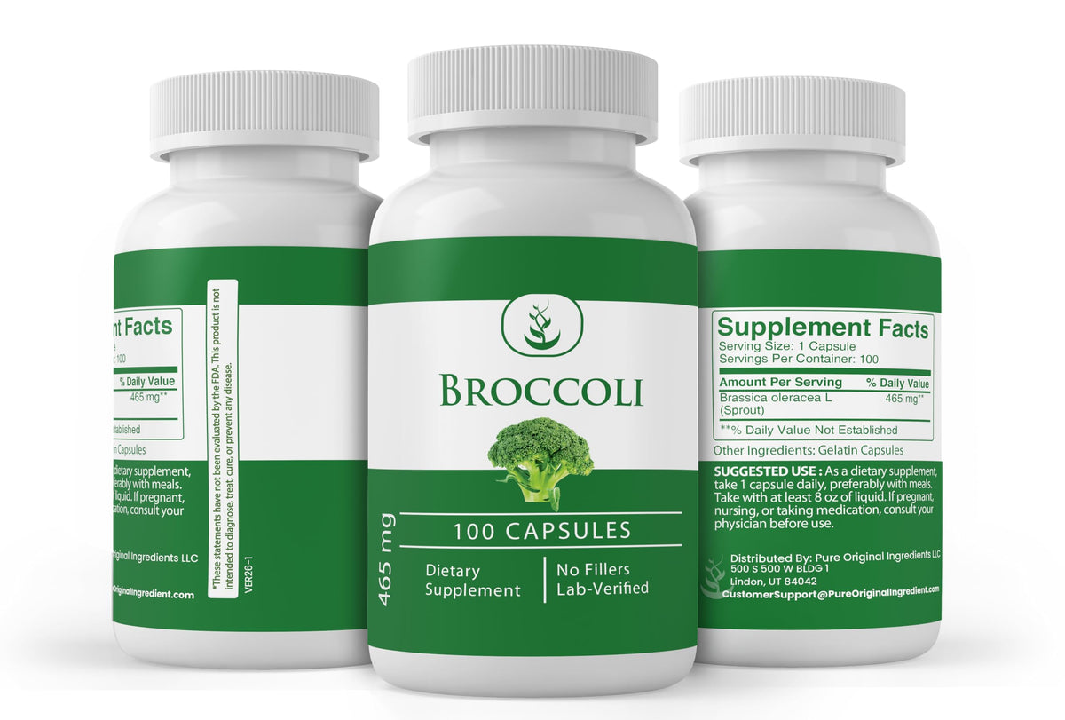 Bouteille d'extraits de brocoli avec étiquette claire