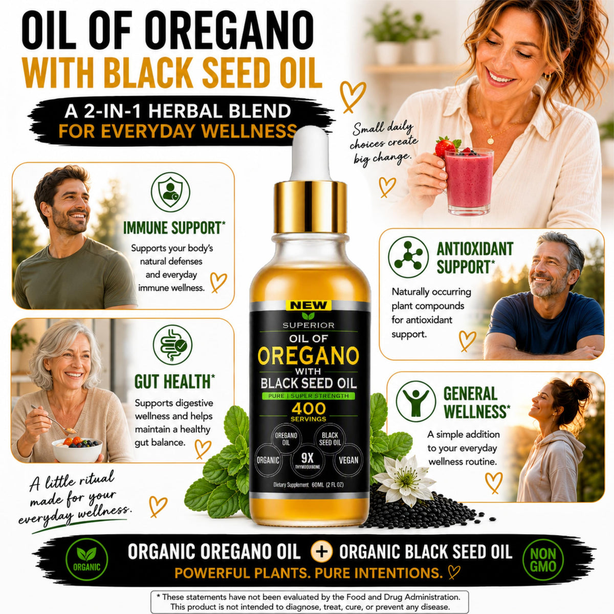 Bouteille d'huile d'origan avec étiquette claire