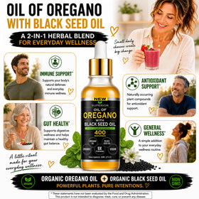 Bouteille d'huile d'origan avec étiquette claire