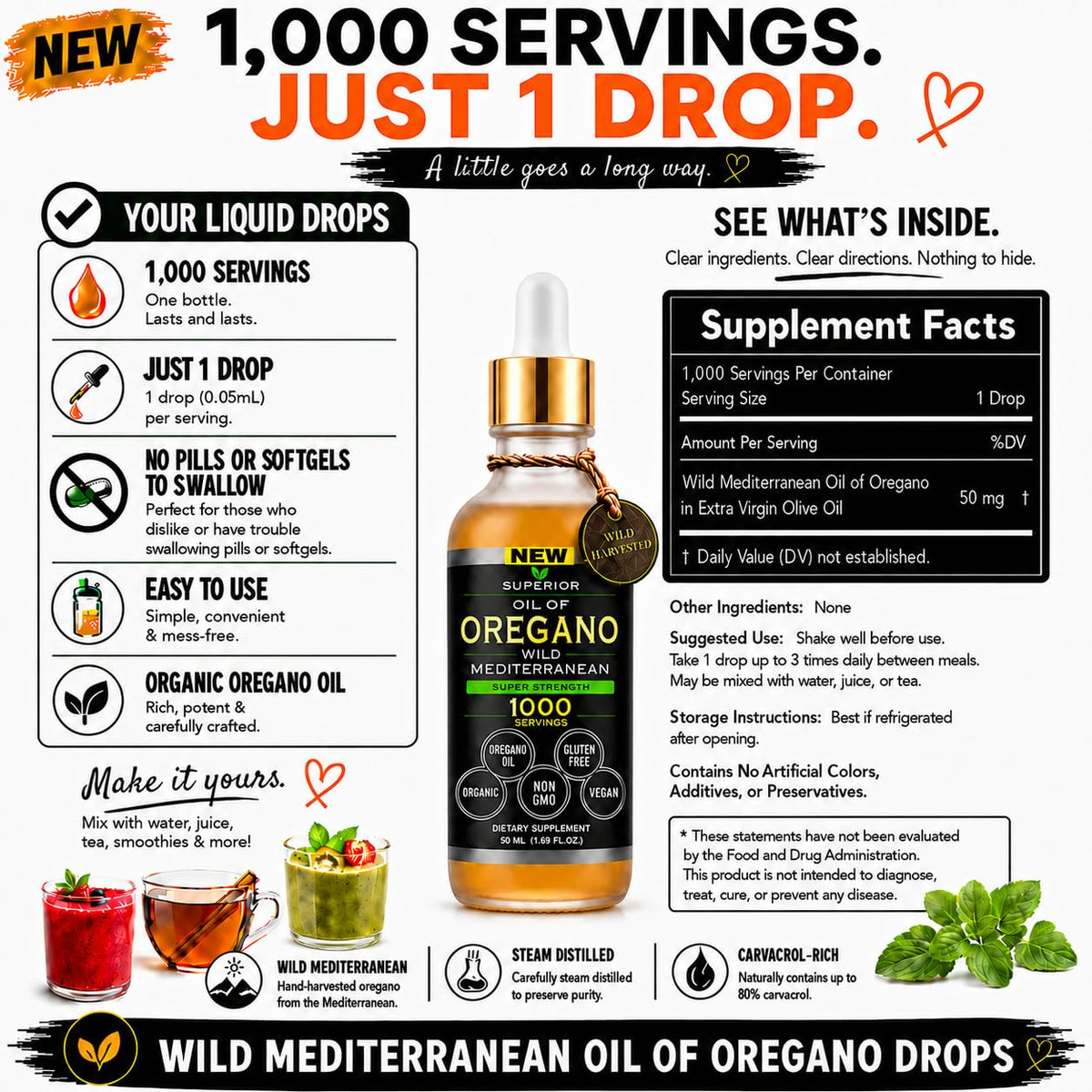 Bouteille d'huile d'origan bio avec des ingrédients naturels