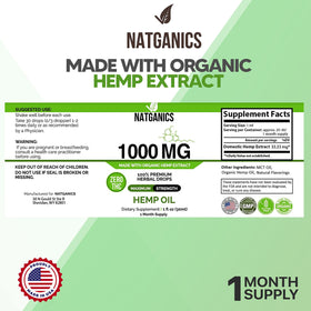 Bouteille d'huile de chanvre Natganics 1000mg avec étiquette