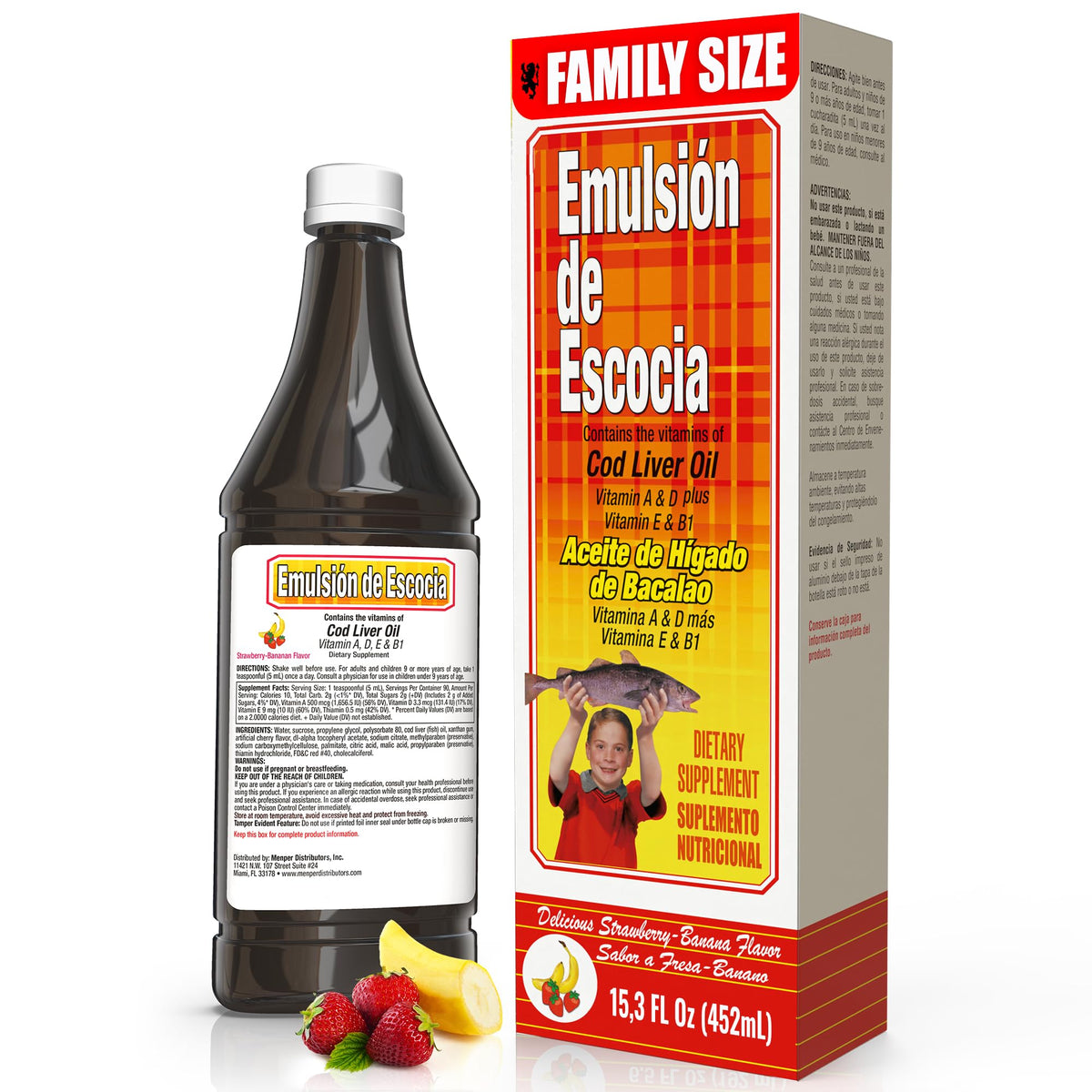 Bouteille d'huile de foie de morue Emulsion de Escocia 590g vue de face