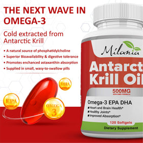 Bouteille d'huile de krill de l'Antarctique MILANIA 500mg