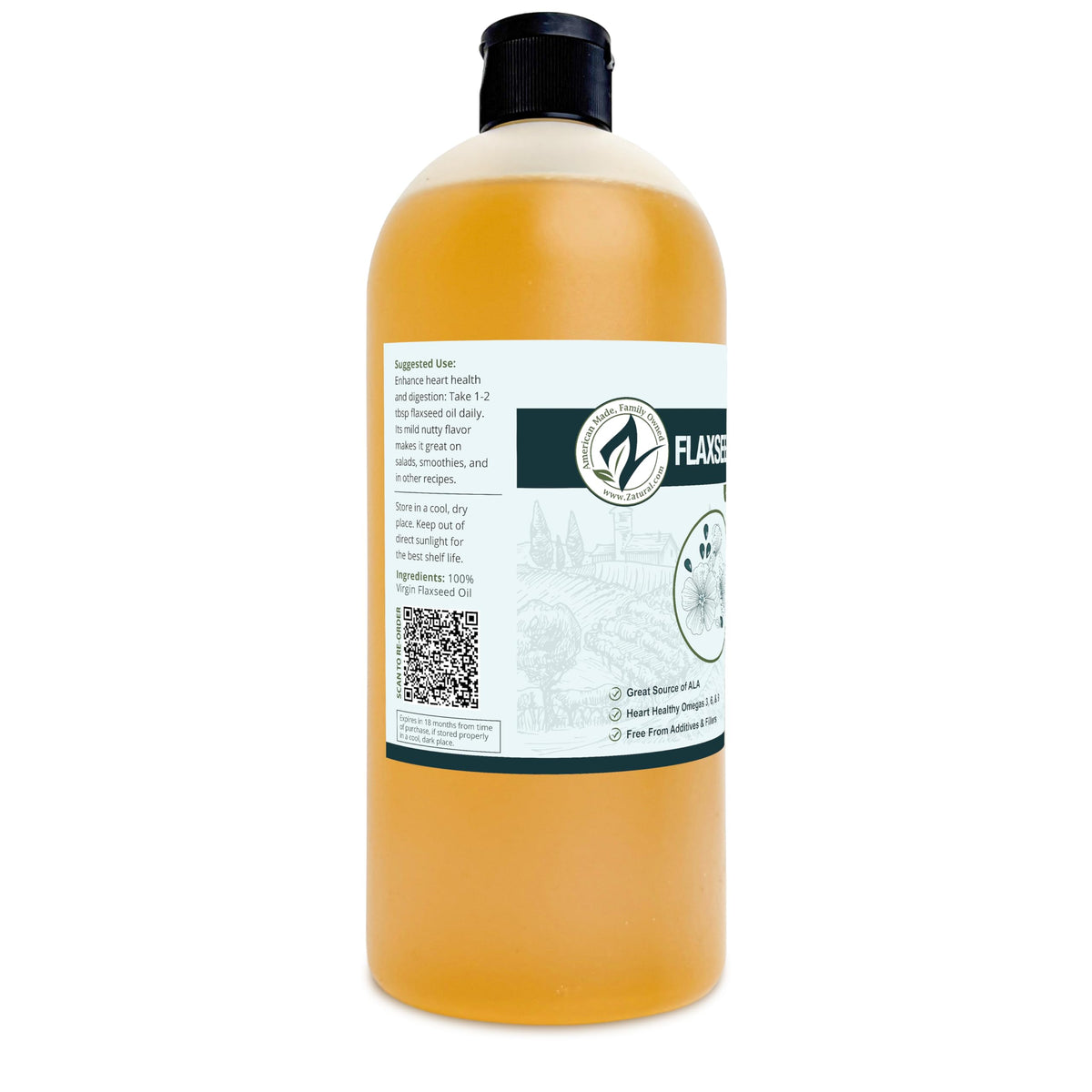 Bouteille d'huile de lin Zatural dans un environnement de cuisine