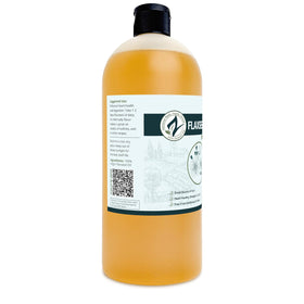 Bouteille d'huile de lin Zatural dans un environnement de cuisine