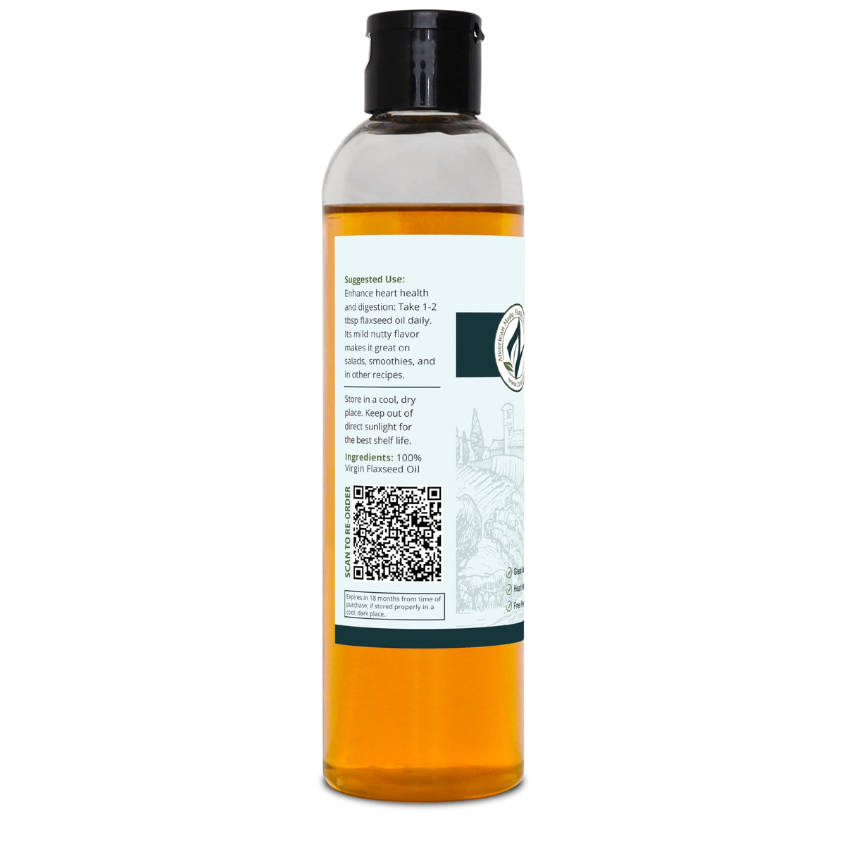 Bouteille d'huile de lin Zatural ouverte pour service