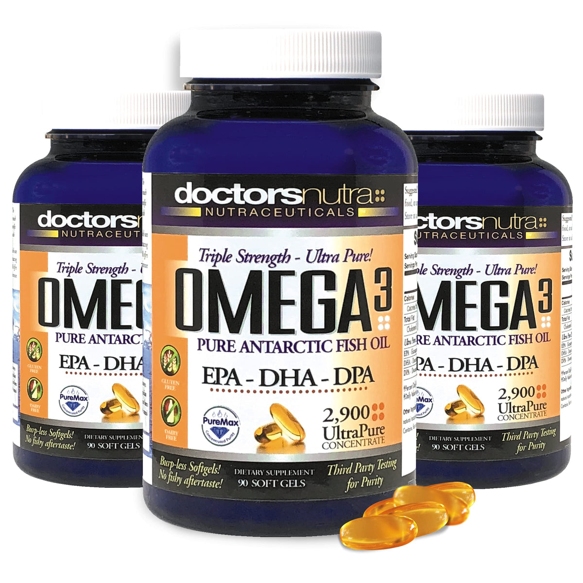 Bouteille d'Huile de Poisson Omega 3 DPA 2900mg ouverte