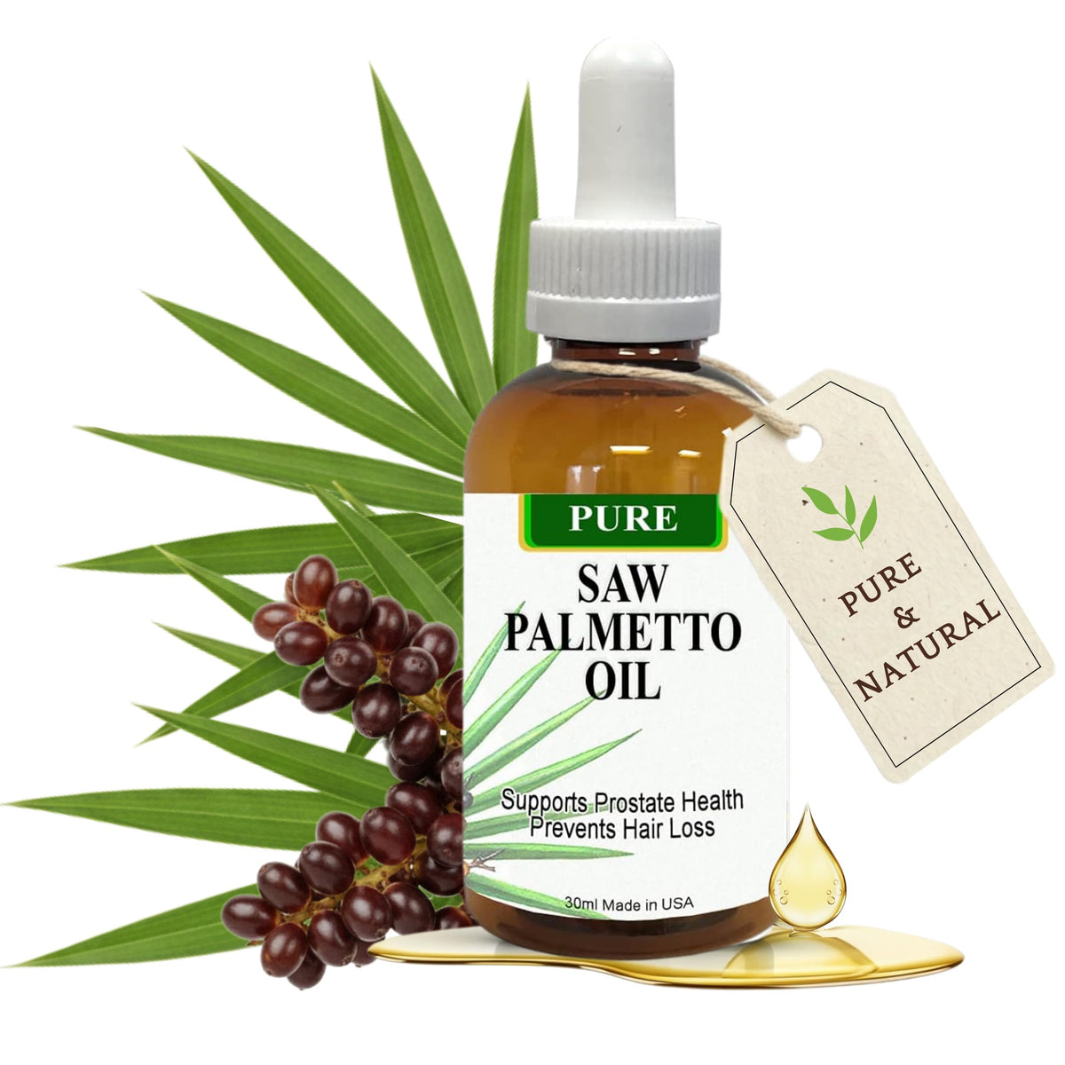 Bouteille d'huile de Saw Palmetto Pure PHYTO LIFE 30 ml vue de face