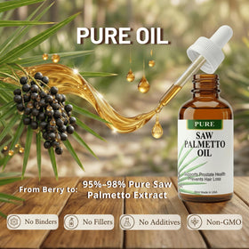 Bouteille d'huile de Saw Palmetto Pure PHYTO LIFE accompagnée d'une cuillère doseuse