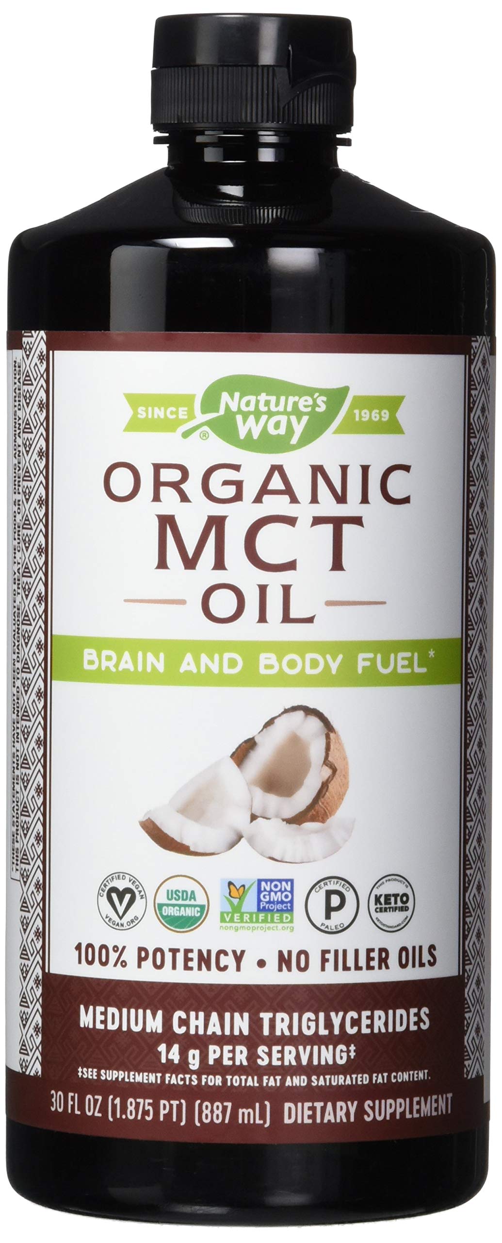 Bouteille d'huile MCT de coco Nature's Way vue de face