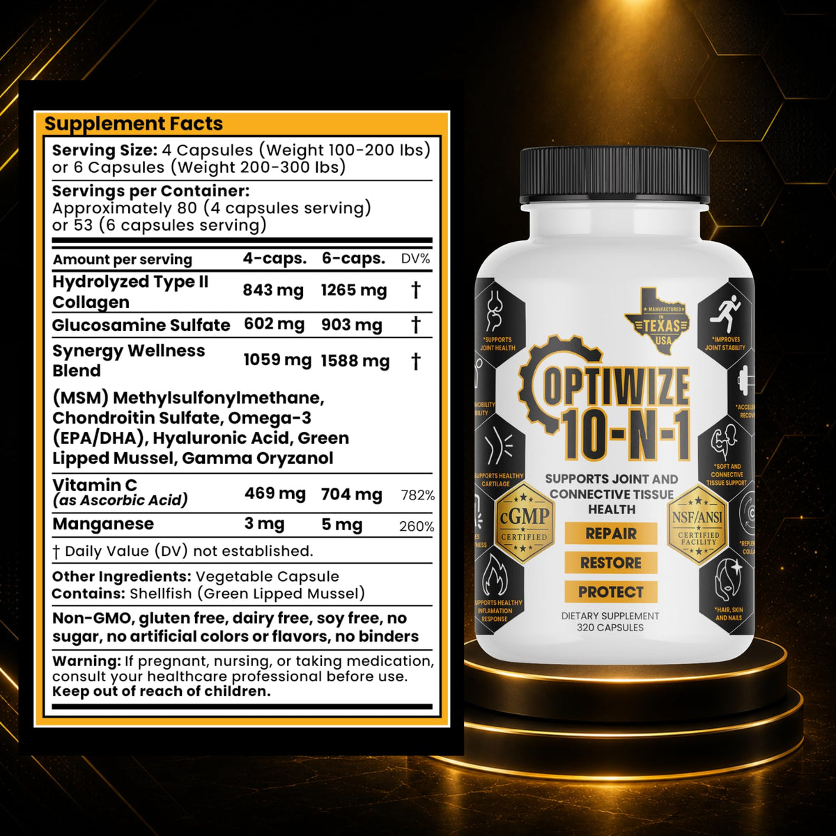 Bouteille d'OptiWize 10 en 1 sur une table avec des équipements de fitness