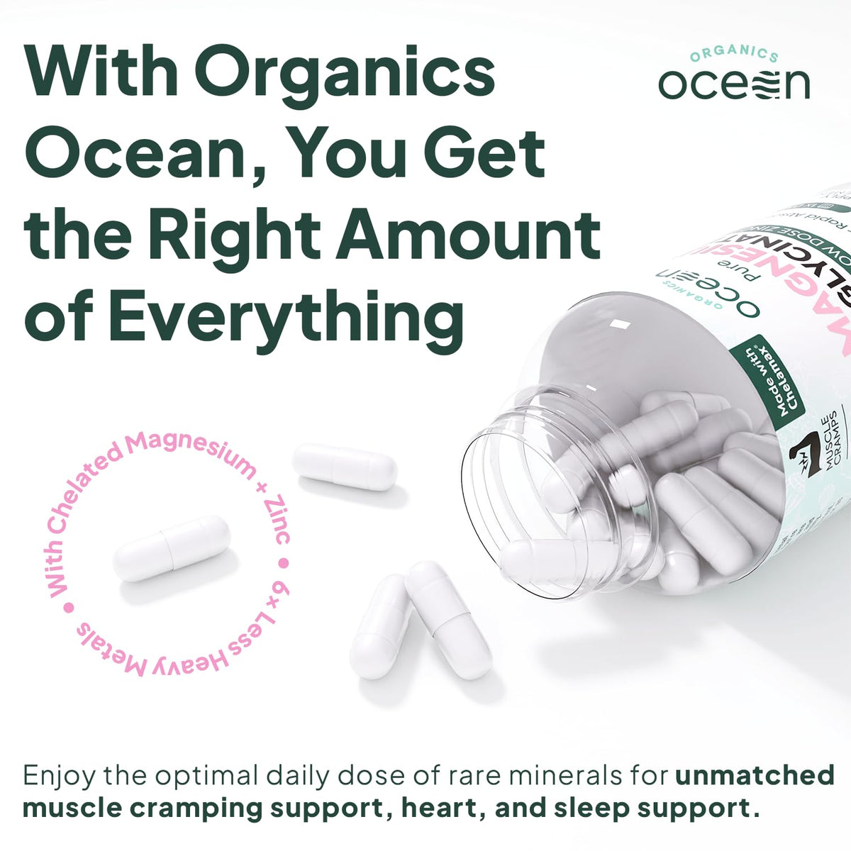 Bouteille d'Organics Ocean avec étiquette visible, vue latérale