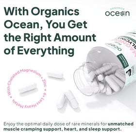 Bouteille d'Organics Ocean avec étiquette visible, vue latérale