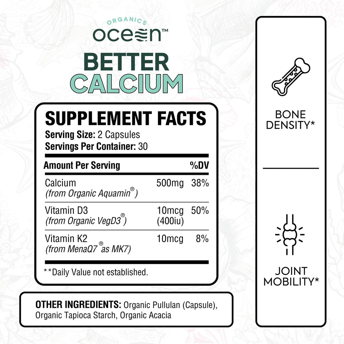 Bouteille d'Organics Ocean Better Calcium avec étiquette