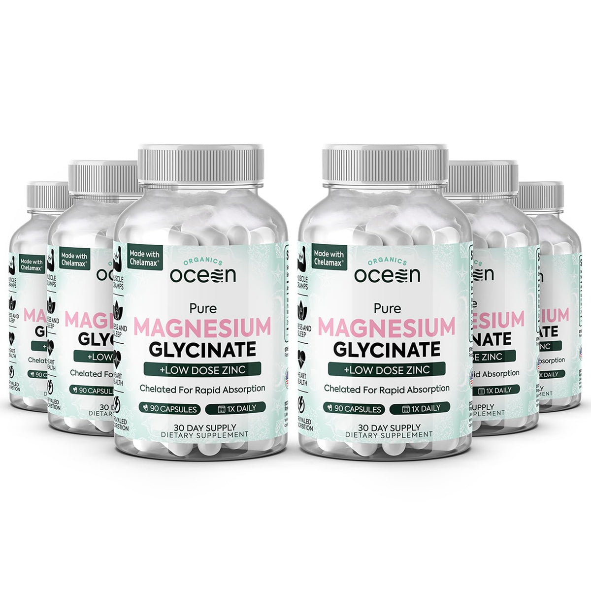 Bouteille d'Organics Ocean Magnésium Glycinate avec Zinc, vue de face