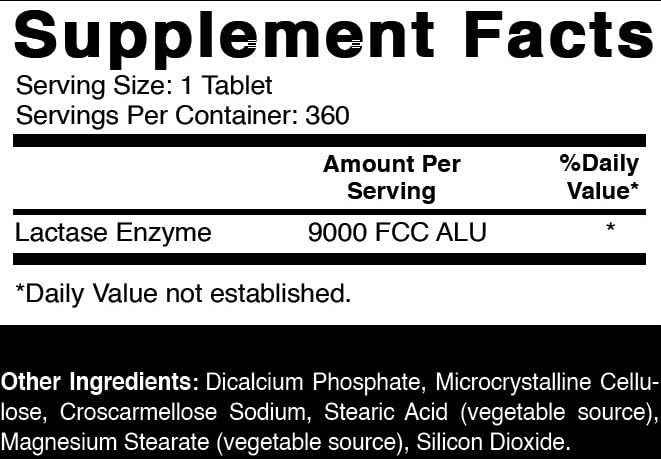Bouteille d'Oxify Lactase 9000 FCC ALU 360 comprimés vue de côté