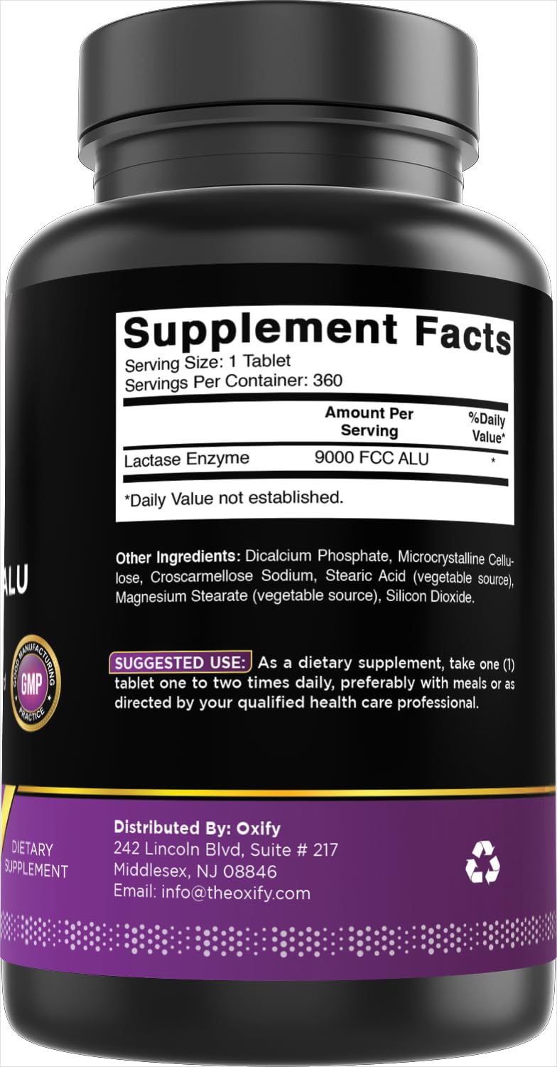 Bouteille d'Oxify Lactase Enzyme 9000 FCC ALU sur un fond neutre