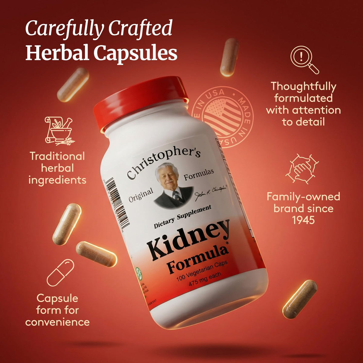 Bouteille de 100 capsules de la Formule Rénale de Christopher's