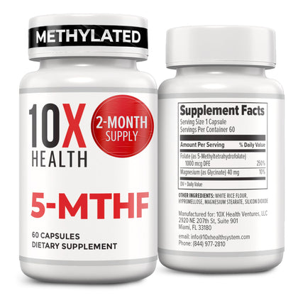 Bouteille de 10X Health 5 MTHF 60 capsules vue avant