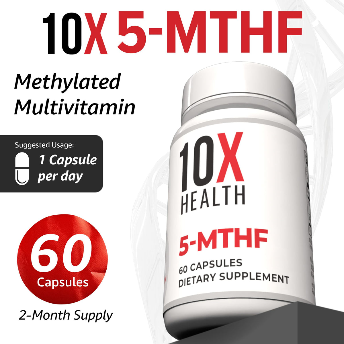 Bouteille de 10X Health 5 MTHF avec fond naturel