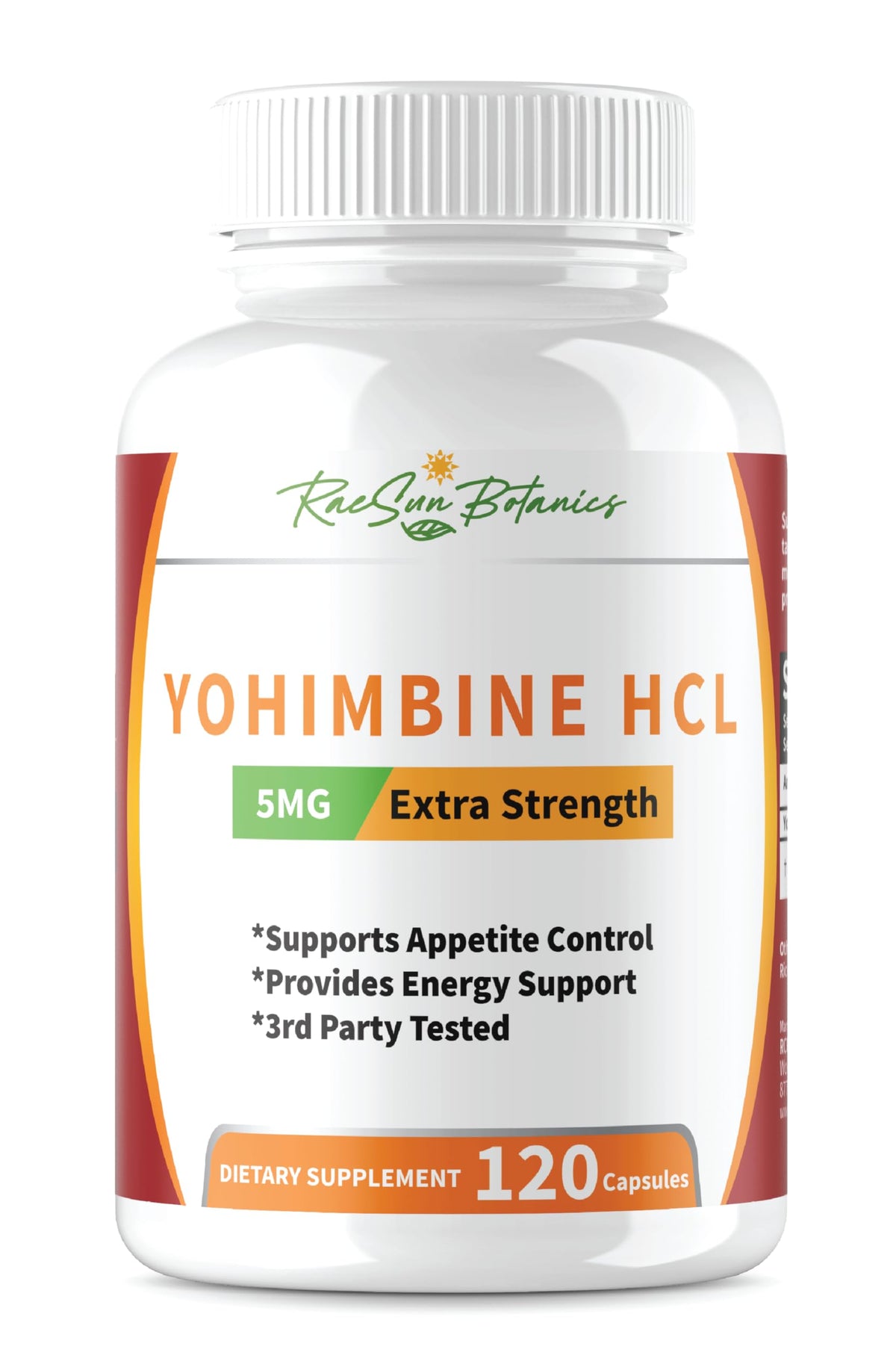 Bouteille de 120 capsules d'extrait de Bark Yohimbine HCL de RaeSun Botanics