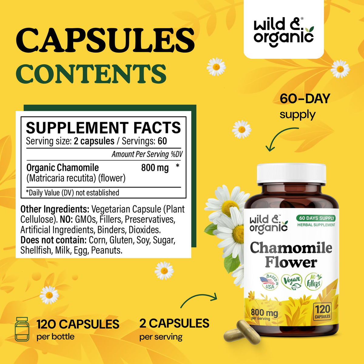 Bouteille de 120 capsules de camomille Wild & Organic